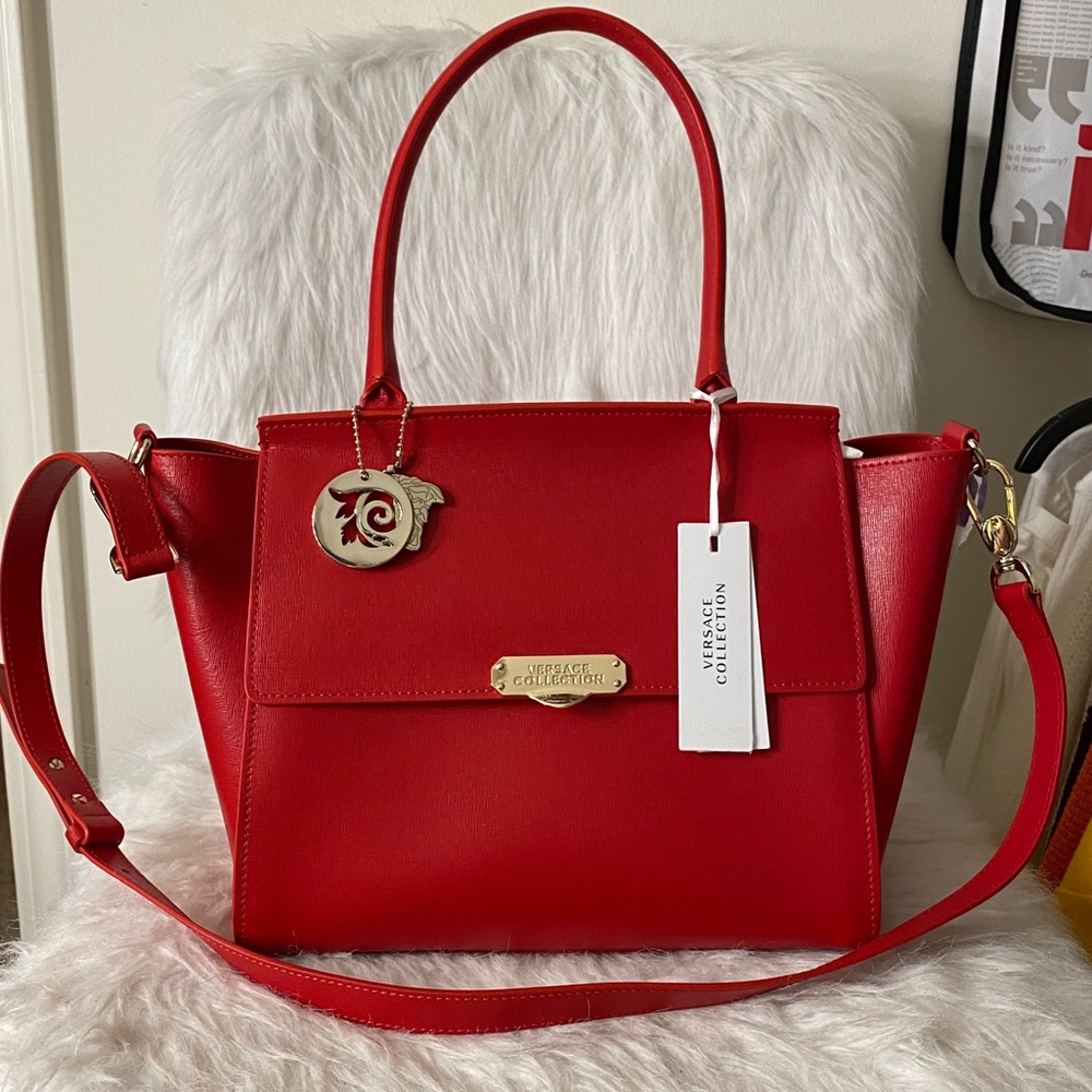Versace Collection Saffiano Leather Satchel Bag
